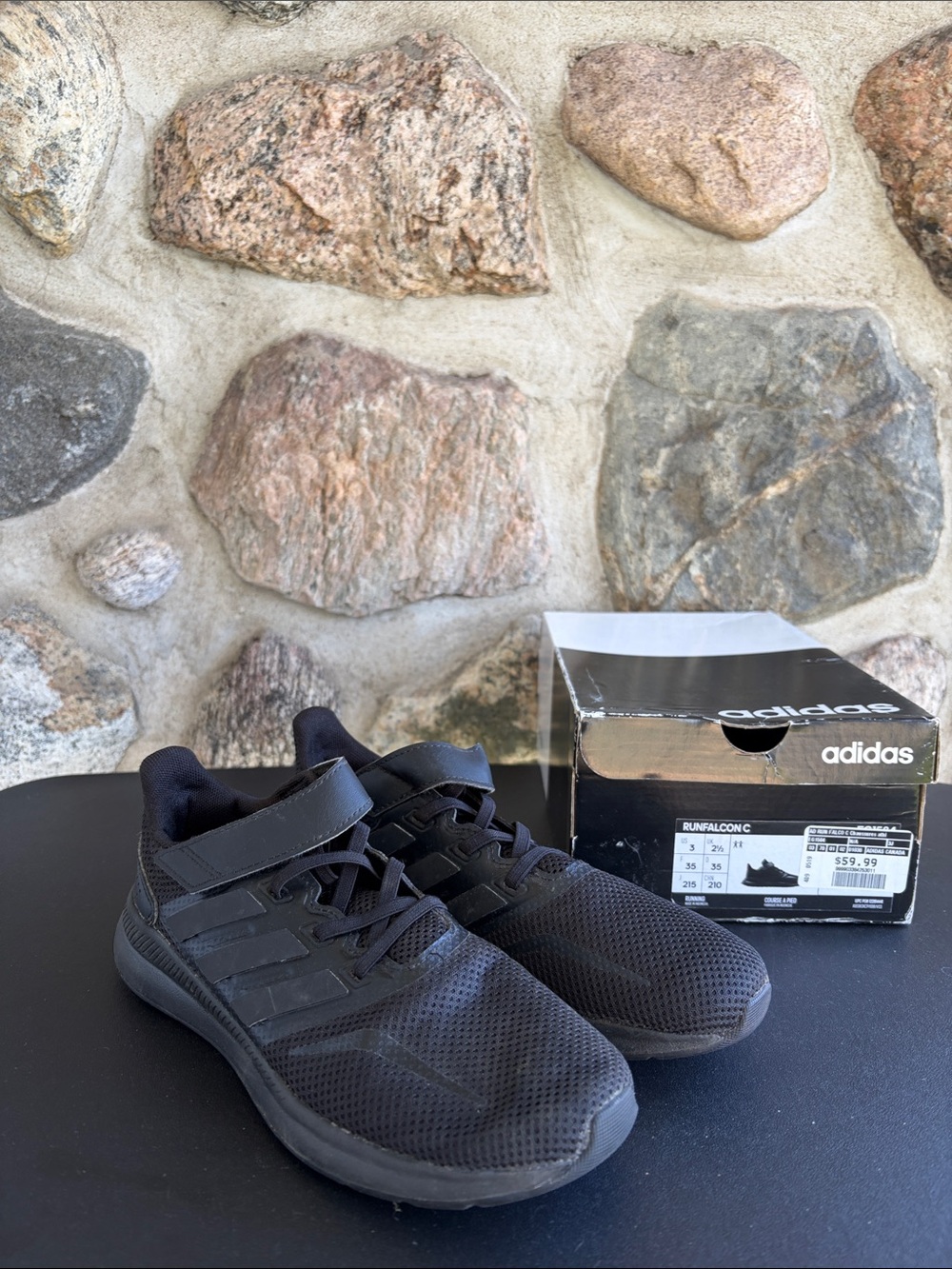 adidas Kids All-Black Velcro & Lace Athletic Sneakers